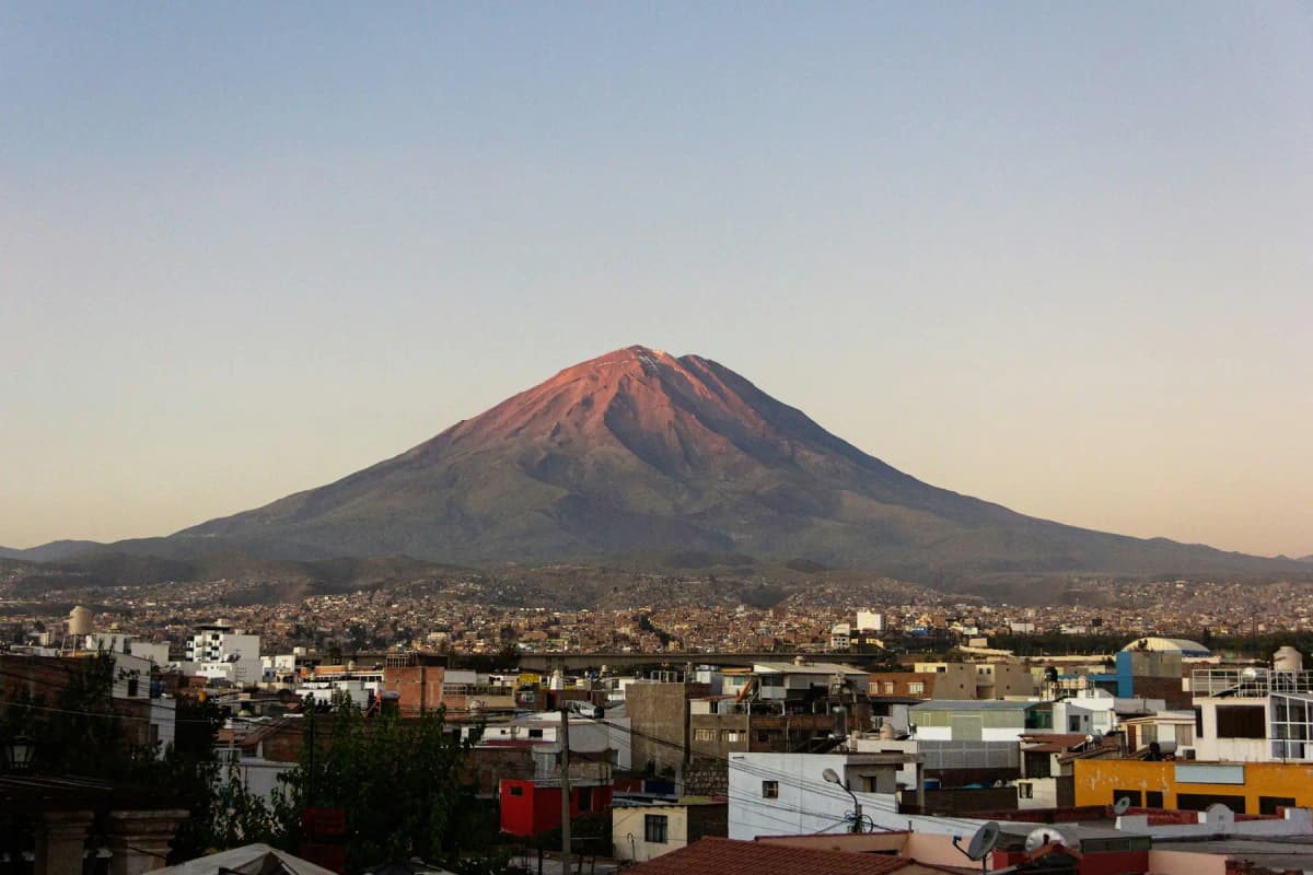 The El Misti volcano rising above the rooftops of Arequipa