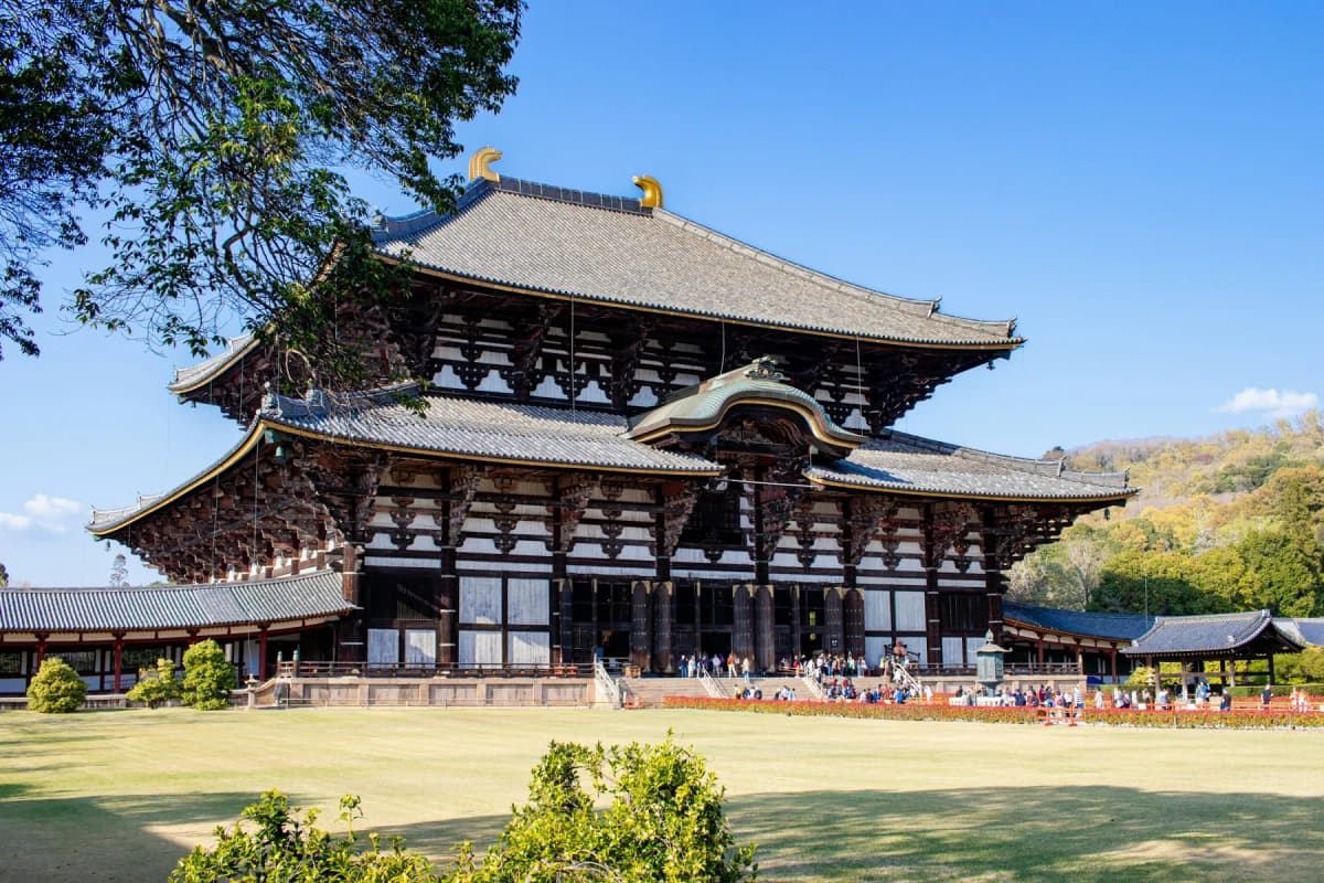 The Great Buddha Hall of Todai-ji temple in Nara on a clear day