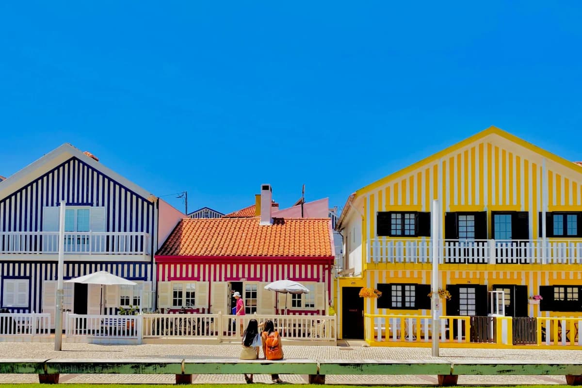 The colourful striped wooden houses of Costa Nova near Aveiro