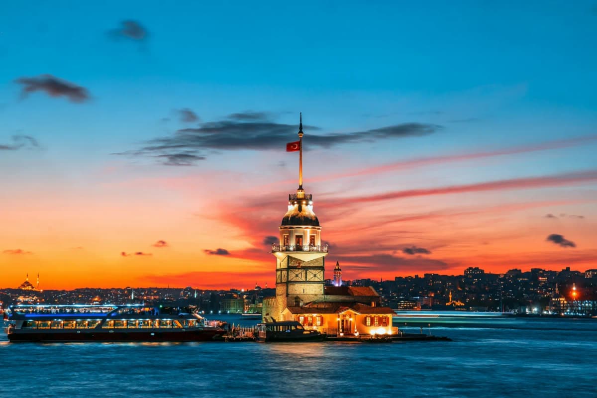 The Maiden's Tower on the Bosphorus at sunset