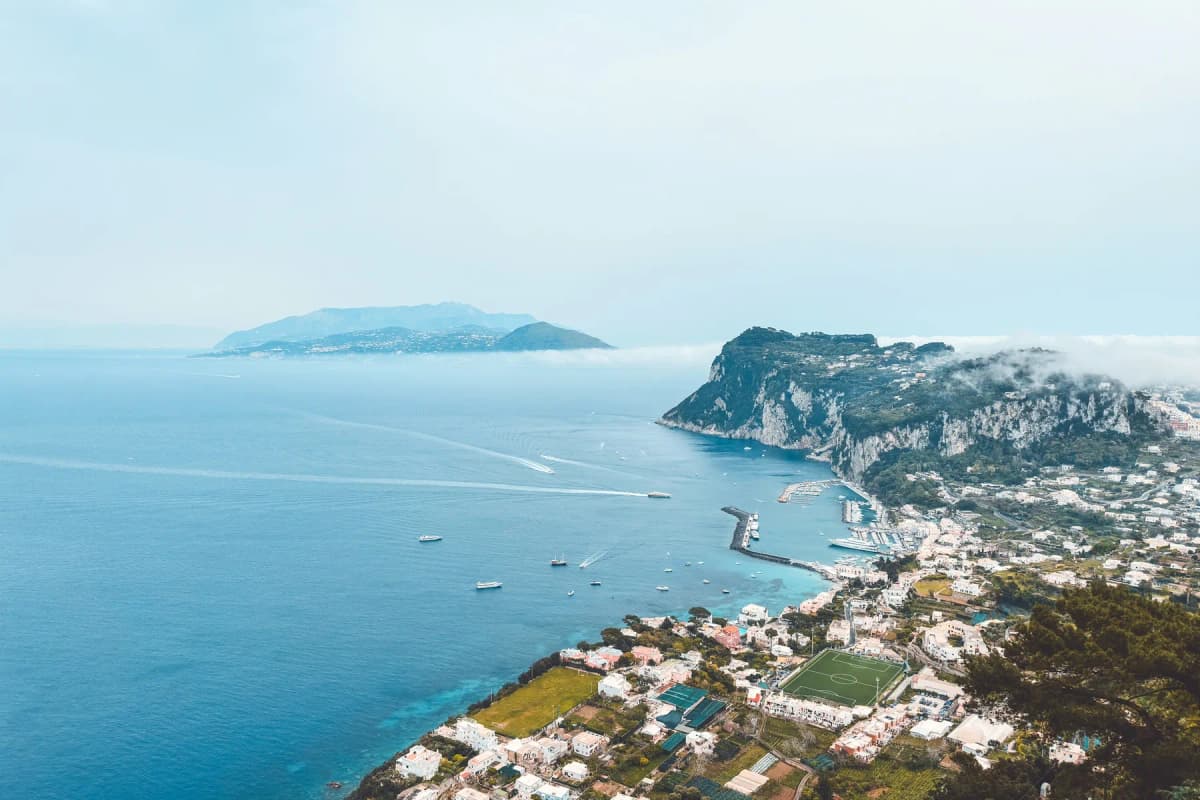Marina Grande and the north coast of Capri seen from high above the port