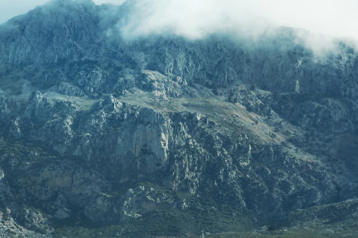 A limestone peak in the Rif mountains above Chefchaouen under a clear sky