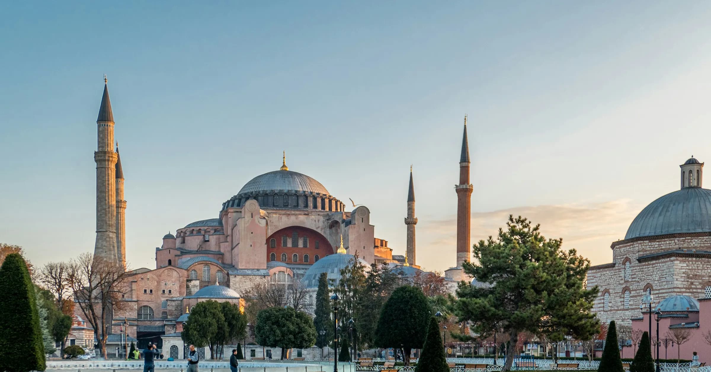 Things to do in Istanbul: Hagia Sophia and its minarets above the gardens of Sultanahmet