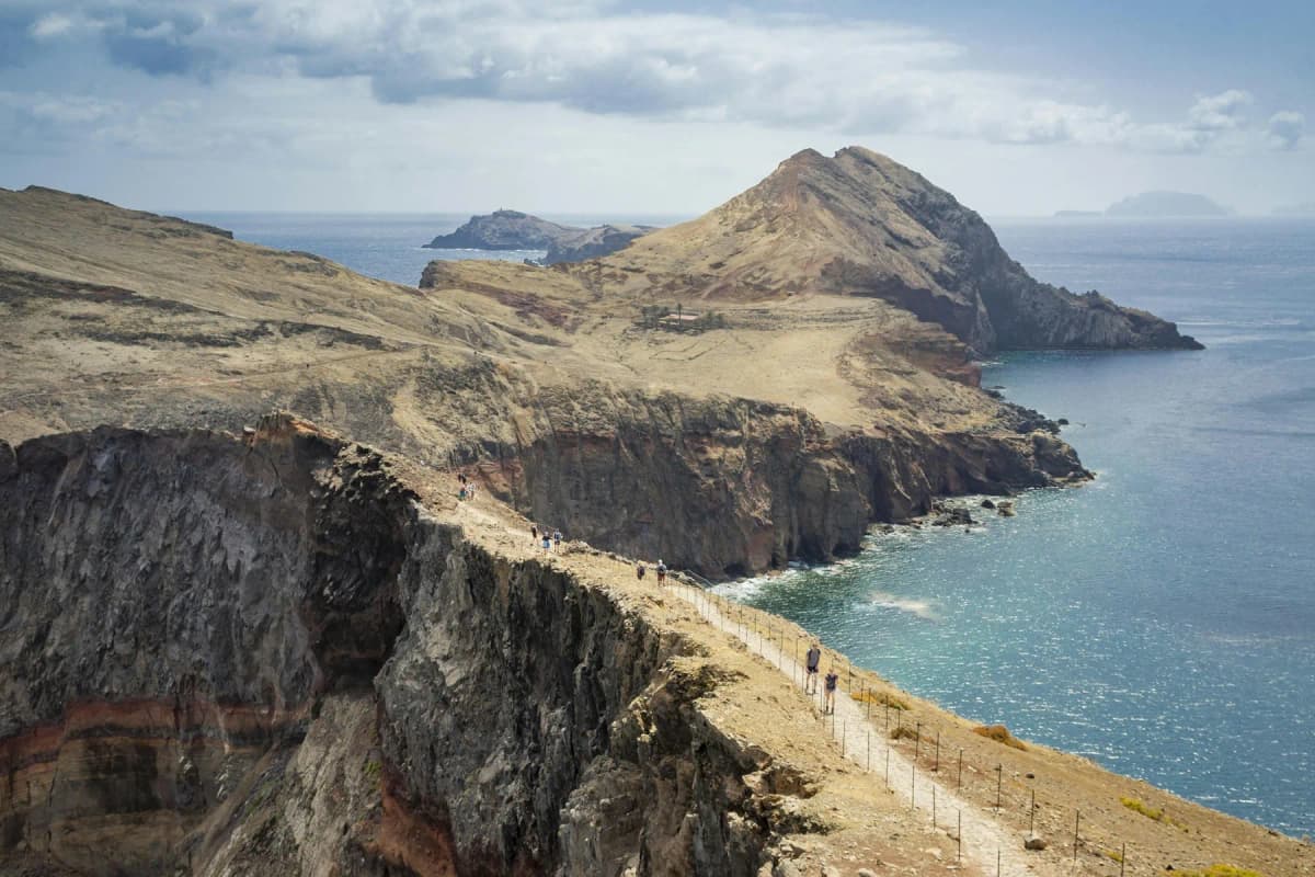 The bare, rocky peninsula of Ponta de São Lourenço on Madeira's eastern tip, with a trail along its spine