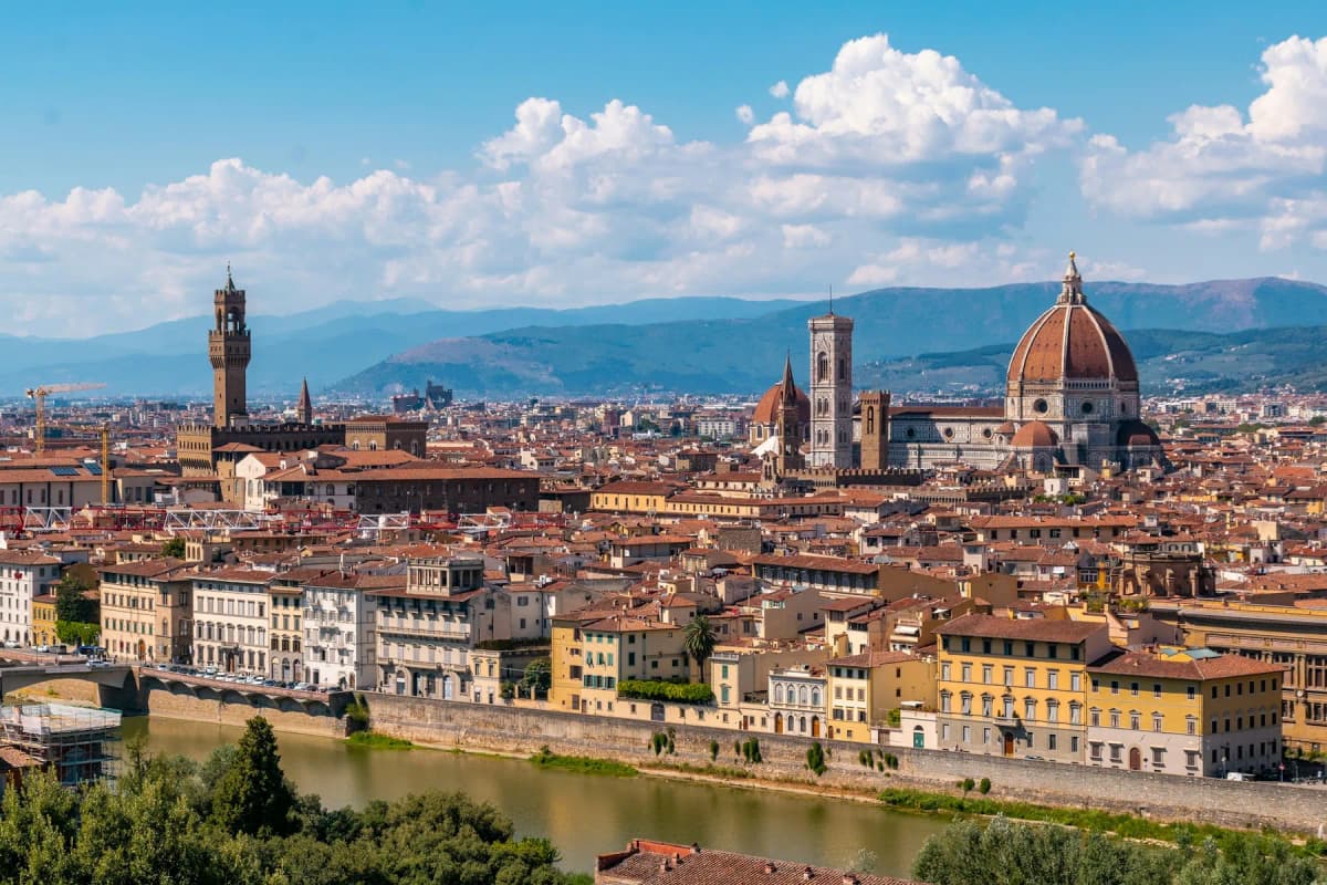 Florence and the River Arno seen from the hillside near Piazzale Michelangelo