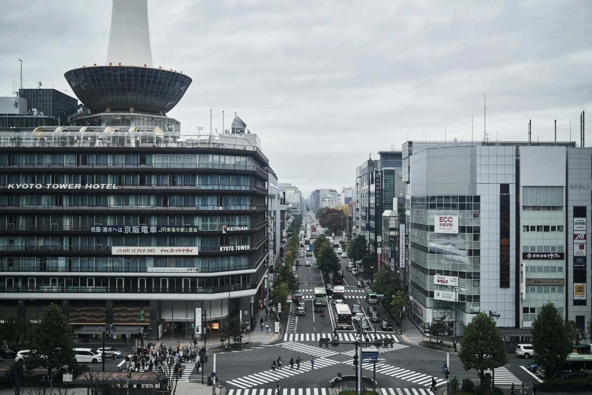 Kyoto Tower and the streets in front of Kyoto Station