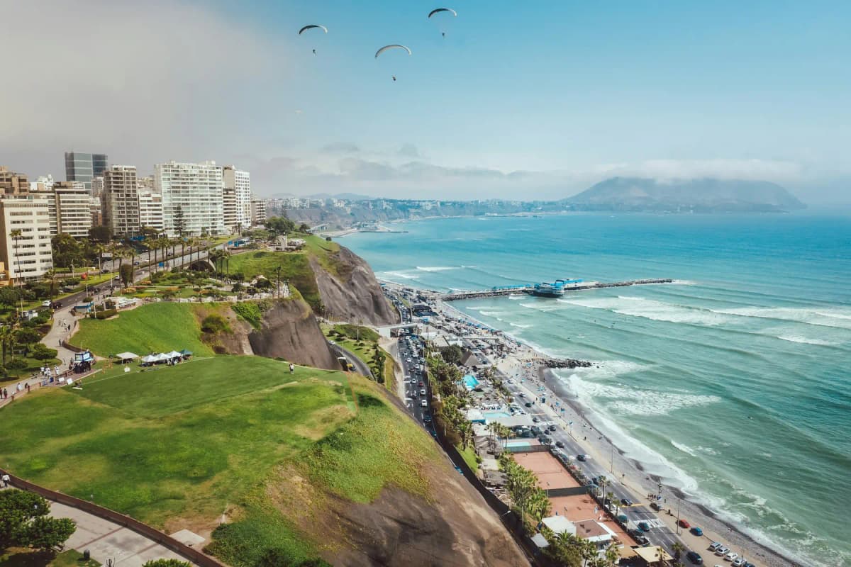 The Miraflores clifftops and the coast road curving along the Pacific