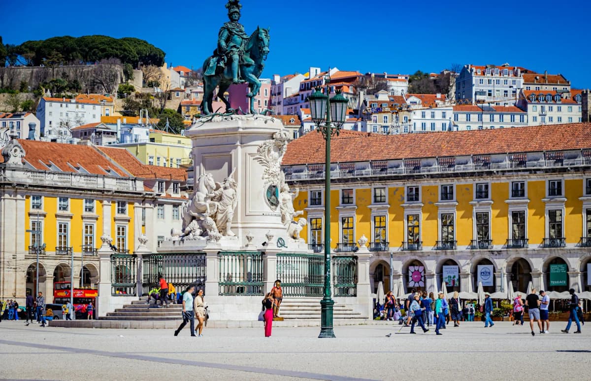 Praça do Comércio and the Baixa district in Lisbon on a sunny day