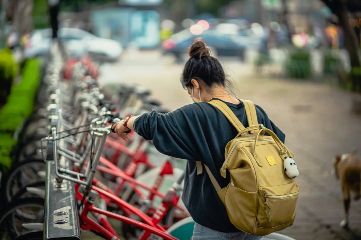 Shared Ecobici bikes parked at a docking station on a Mexico City street