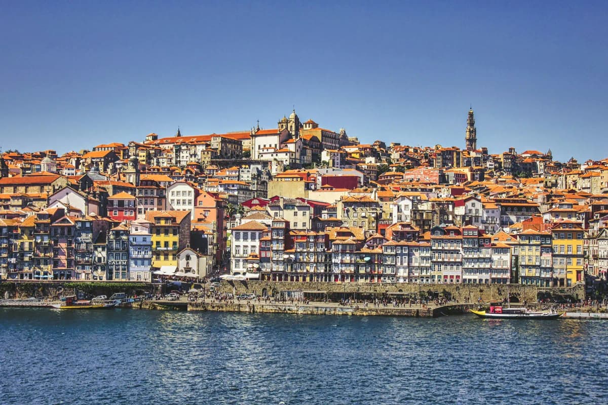 The Ribeira waterfront and Porto's old town seen across the Douro from Vila Nova de Gaia