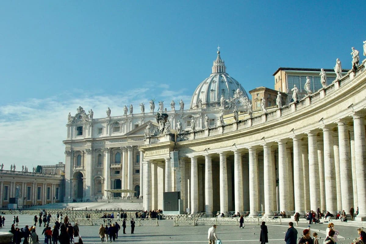 St Peter's Basilica and the curved colonnade of St Peter's Square in Vatican City