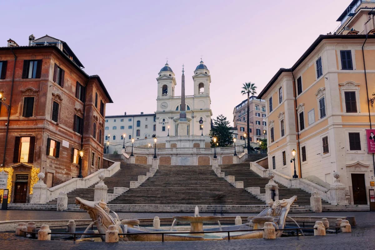 The Spanish Steps rising to the church of Trinità dei Monti in Rome
