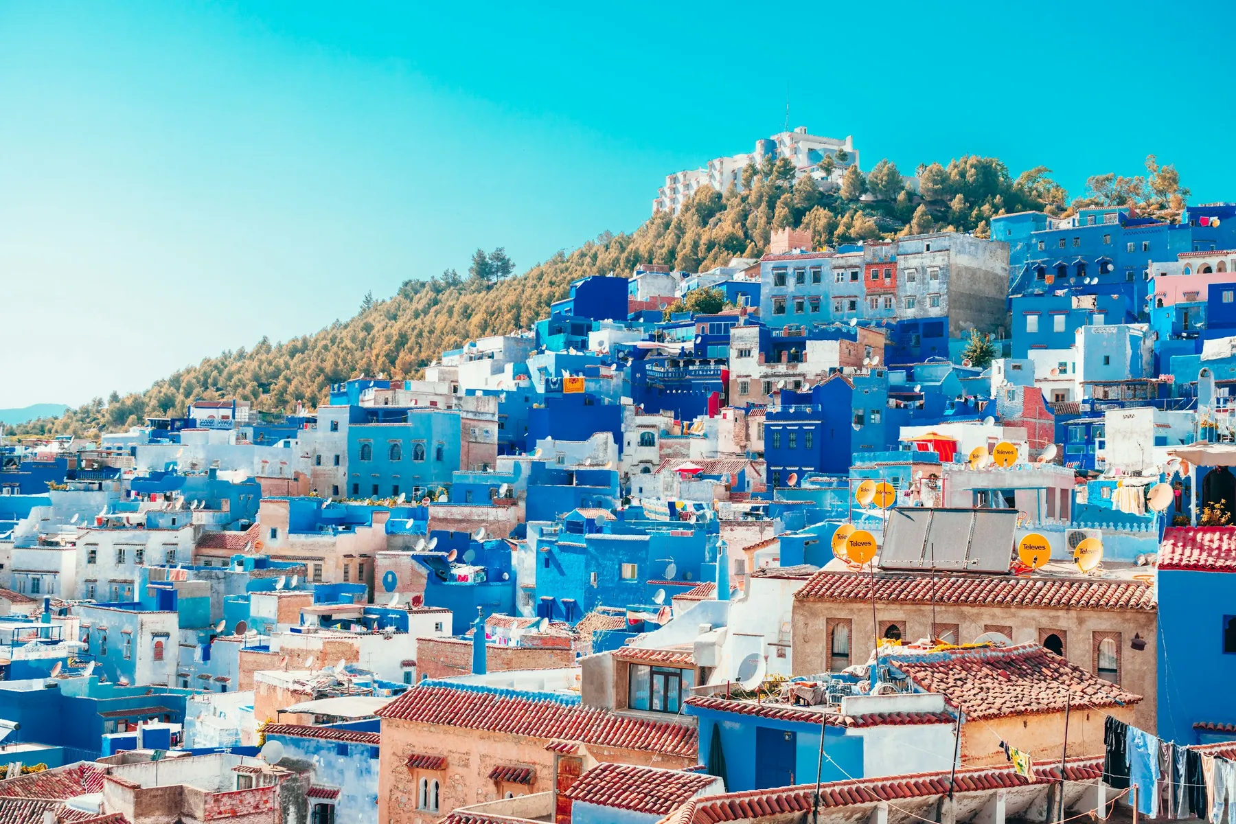 Blue-washed houses and stairways in the medina of Chefchaouen